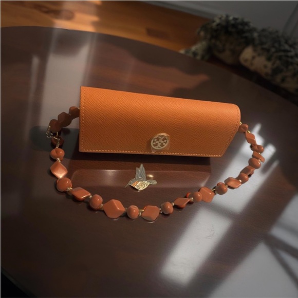 Tory Burch Accessories - Tory Burch Eyeglass Case Caramel Burnt Orange, Butterscotch Bakelite, & Bird Pin